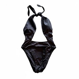 Victoria’s Secret Plunge One Piece Swimsuit Size Large | Black Halter | Deep V
